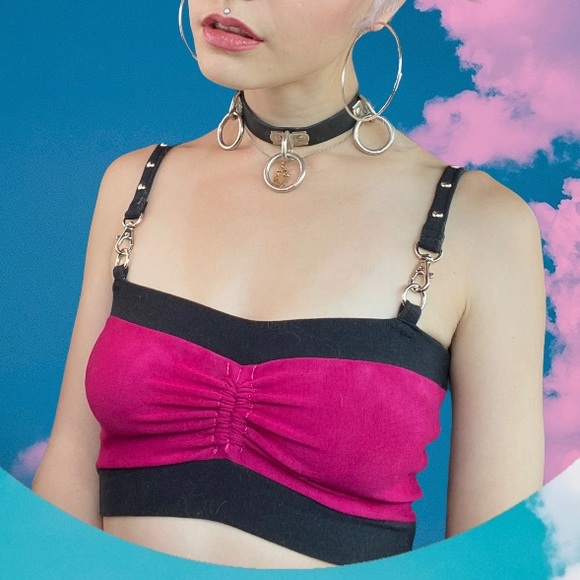 Organic Bamboo and Mesh Crop Top - The Modern Vagabond Bra Fuchsia - Picture 1 of 5